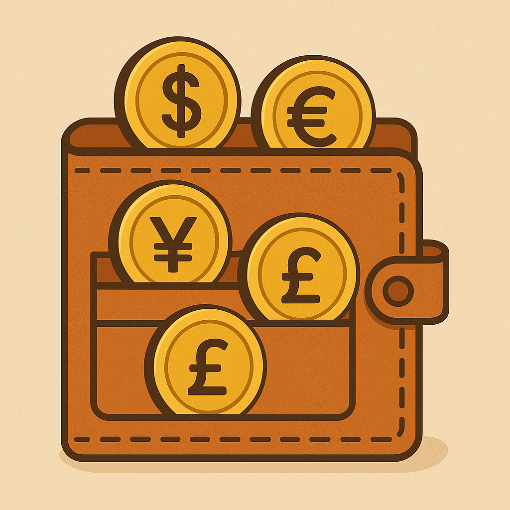 A wallet with multiple compartments, each containing a different coin, symbolizing diversified investments.