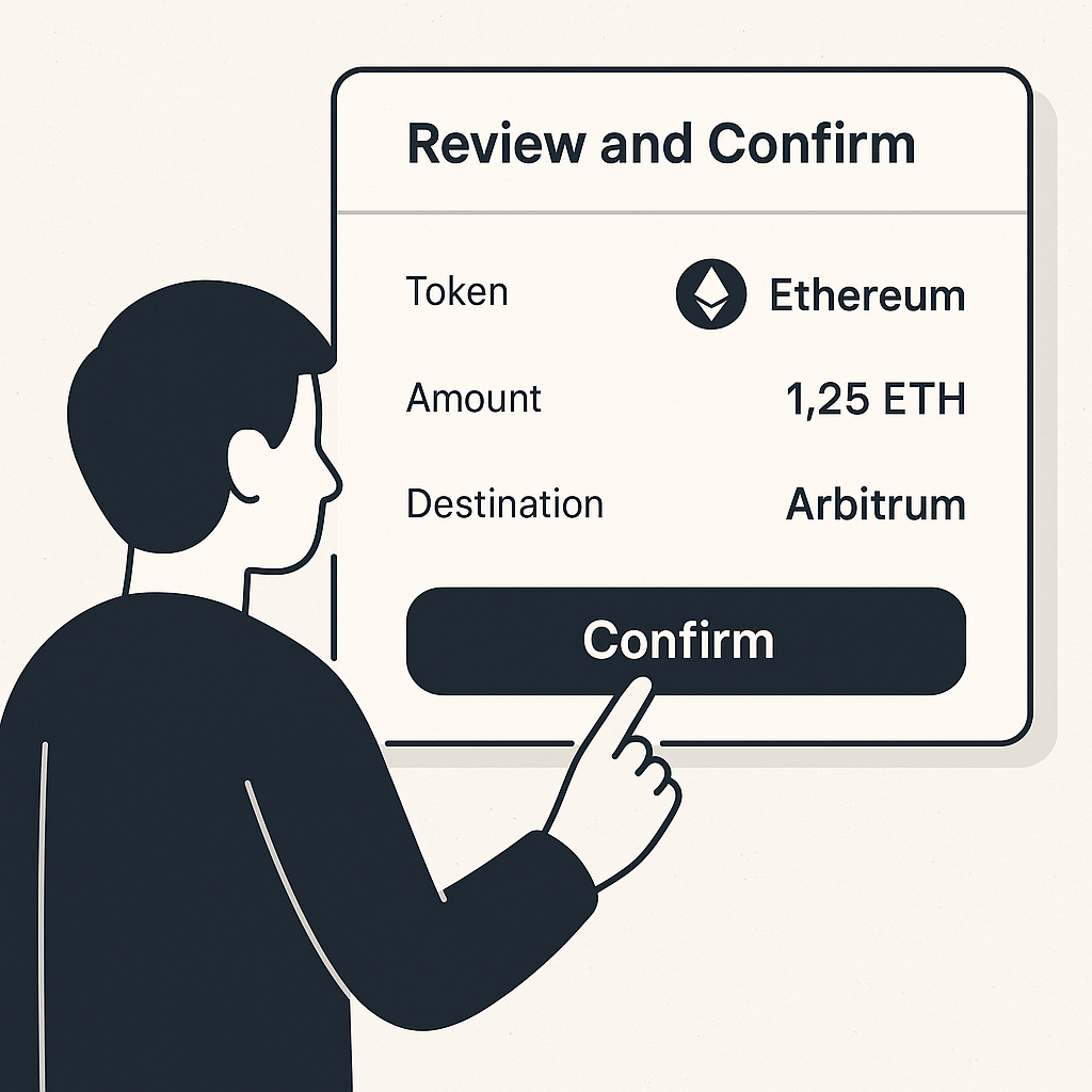 A digital wallet interface showing a user confirming a blockchain bridge transaction from Arbitrum/PulseChain/BNB to Base, with transaction details highlighted.