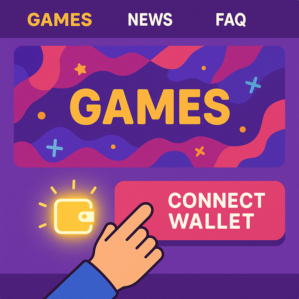 player clicking 'Connect Wallet' on a vibrant gaming website, wallet icon glowing, ready for action