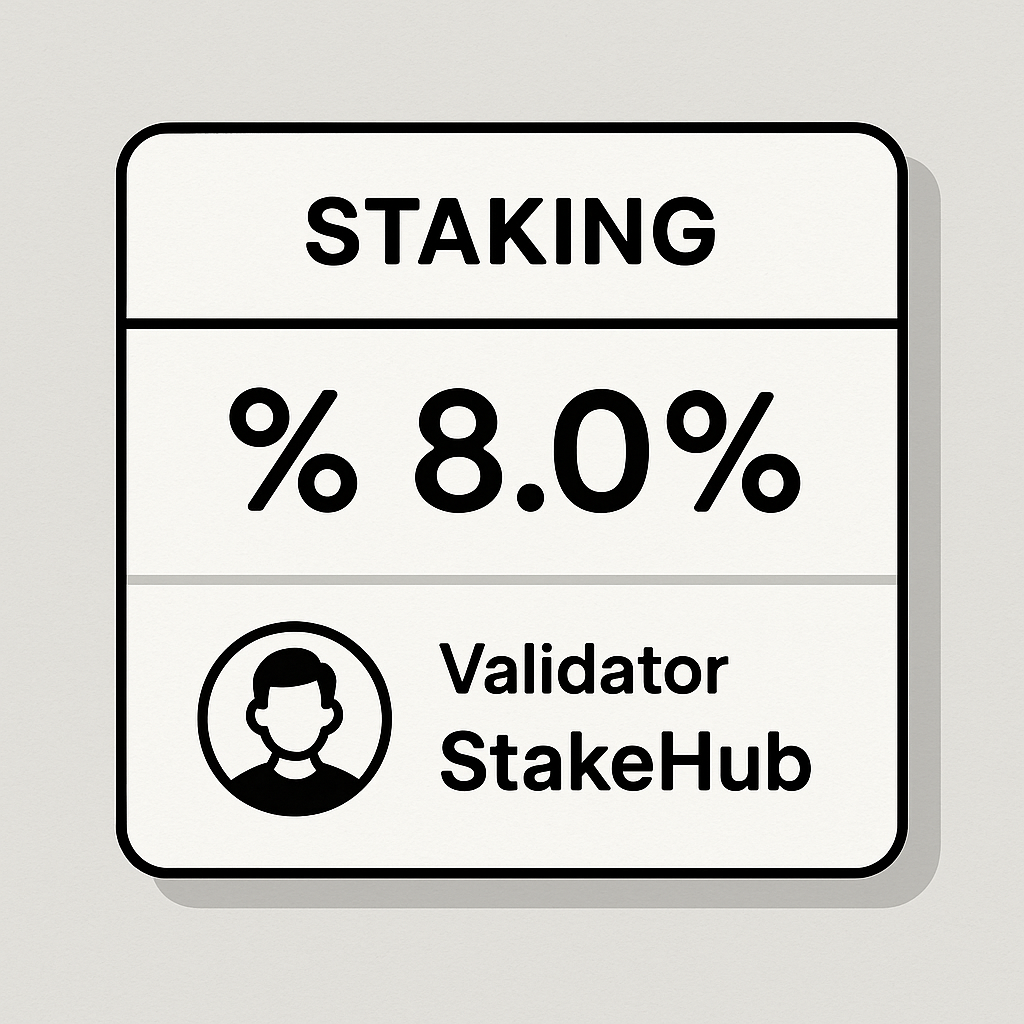 A summary screen showing staking details like yield percentage and validator name